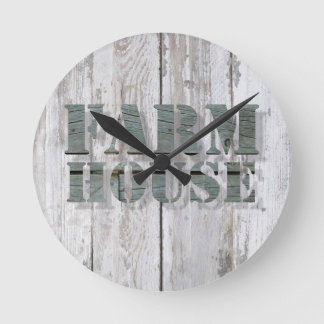 Reloj Redondo Mediano madera blanqueada granja rural occidental