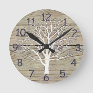 Reloj Redondo Mediano Madera de deriva con pintura de árbol