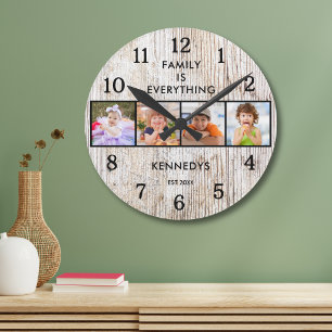 Reloj Redondo Mediano Madera ligera de cita de 4 fotos Familia lo es tod