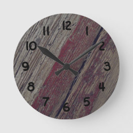 Reloj Redondo Mediano Madera Rusa Con Pintura Roja