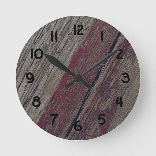 Reloj Redondo Mediano Madera Rusa Con Pintura Roja (Anverso)