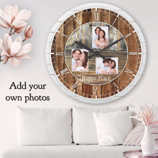 Reloj Redondo Mediano Madera Rustica Moderna 3 Fotos