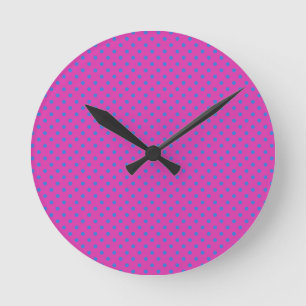 Reloj Redondo Mediano Magenta, puntos de polka azul