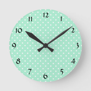 Reloj Redondo Mediano Magic Mint and White Polka Dot Pattern