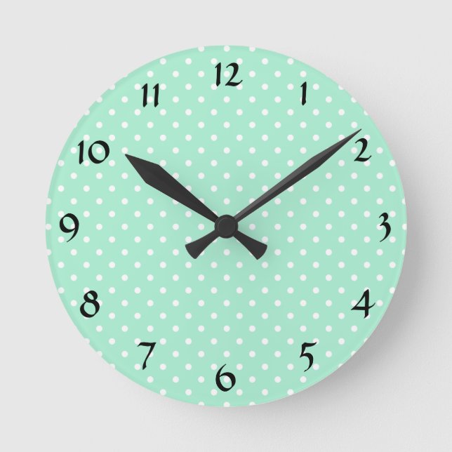 Reloj Redondo Mediano Magic Mint and White Polka Dot Pattern (Anverso)