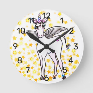 Reloj Redondo Mediano Magical winged Unicorn with golden star accents