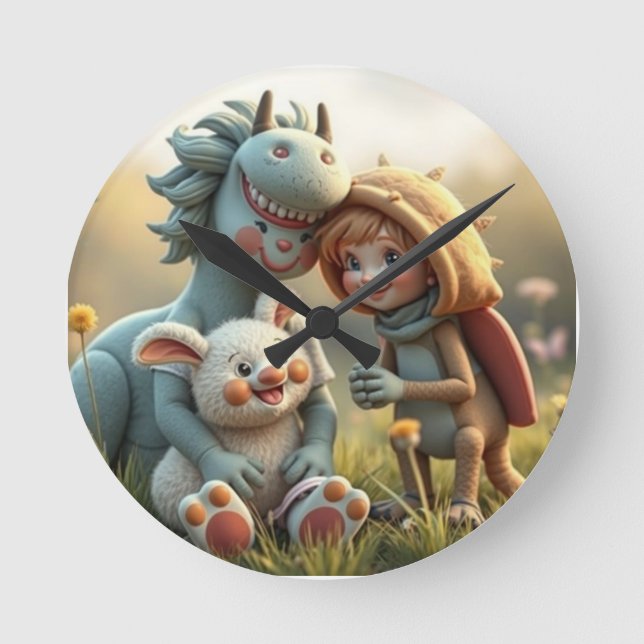 Reloj Redondo Mediano „Magische Freunde im Blütenland“ (Anverso)