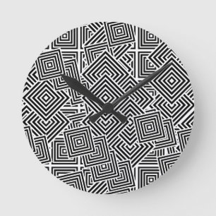 Reloj Redondo Mediano Magnífica geometría en blanco y negro