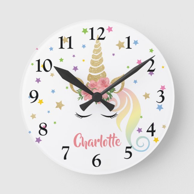 Reloj Redondo Mediano Magnifica Unicornio y estrellas personalizadas (Anverso)