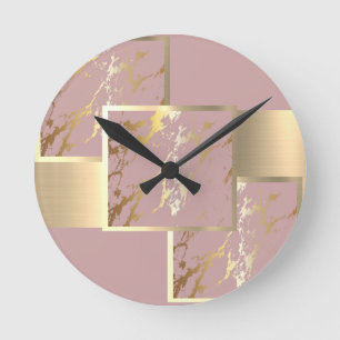 Reloj Redondo Mediano Magnífico diseño de mármol rosa y dorado