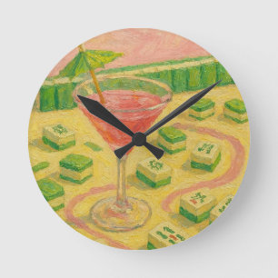 Reloj Redondo Mediano Mahjong Chic Pintura Cóctel