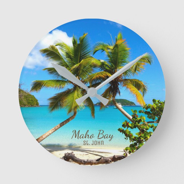 Reloj Redondo Mediano Maho Bay Beach St. John Wall Clock (Anverso)