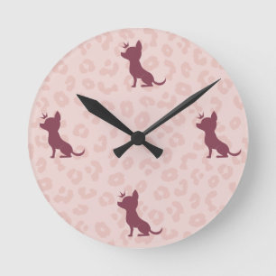 Reloj Redondo Mediano Majestuoso Chihuahua sobre estampado de leopardo r