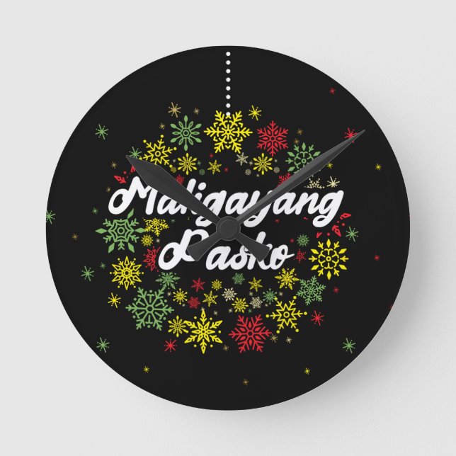Reloj Redondo Mediano Maligayang Pasko Snowflakes, Navidades de Filipina (Anverso)