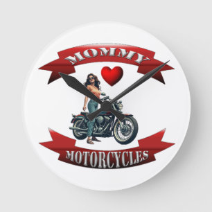 Reloj Redondo Mediano Mamá ama las motocicletas