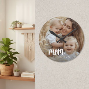 Reloj Redondo Mediano Mamá creó una fotografía moderna de escritura blan