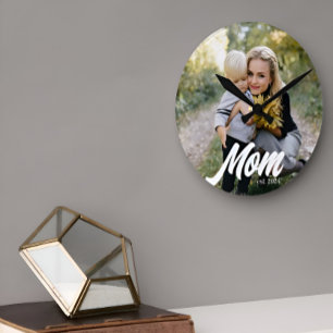 Reloj Redondo Mediano Mamá creó una fotografía moderna de escritura blan