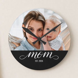 Reloj Redondo Mediano Mamá Estableció Escritura Blanca Moderna