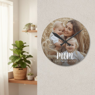 Reloj Redondo Mediano Mamá Estableció Escritura Mínima Moderna Foto
