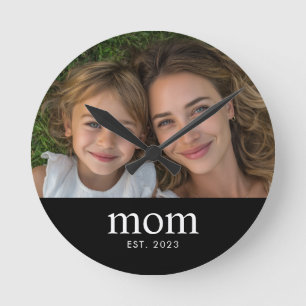 Reloj Redondo Mediano Mamá Estableció Foto Mínima Blanca Moderna