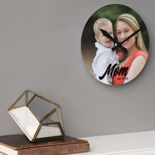 Reloj Redondo Mediano Mamá Estableció Foto Moderna de Letra Blanca