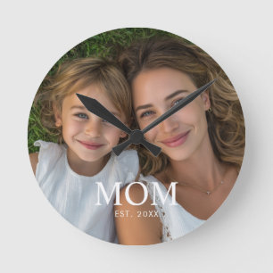 Reloj Redondo Mediano Mamá Estableció Foto Moderna en Blanco y Negro con