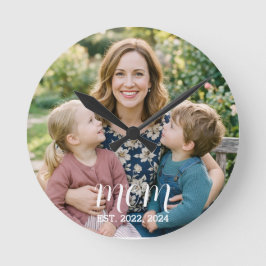 Reloj Redondo Mediano Mamá Estableció Foto Moderna en Letra Blanca