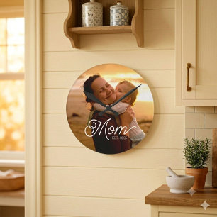 Reloj Redondo Mediano Mamá Estableció Moderno Blanco Escritura Foto 