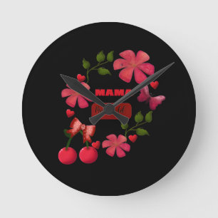 Reloj Redondo Mediano Mamá Linda Mi Mundo Diseño Floral Corazón de Cerez