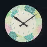 Reloj Redondo Mediano Mamáes verde azuladas y rosas<br><div class="desc">Reloj de pared con flores de Mamáes verde azuladas y rosas. Disponible en varias paletas de colores para que se ajuste a tu decoración personal.</div>
