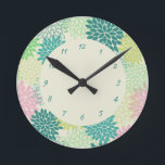 Reloj Redondo Mediano Mamáes verde azuladas y rosas<br><div class="desc">Reloj de pared con flores de Mamáes verde azuladas y rosas. Disponible en varias paletas de colores para que se ajuste a tu decoración personal.</div>