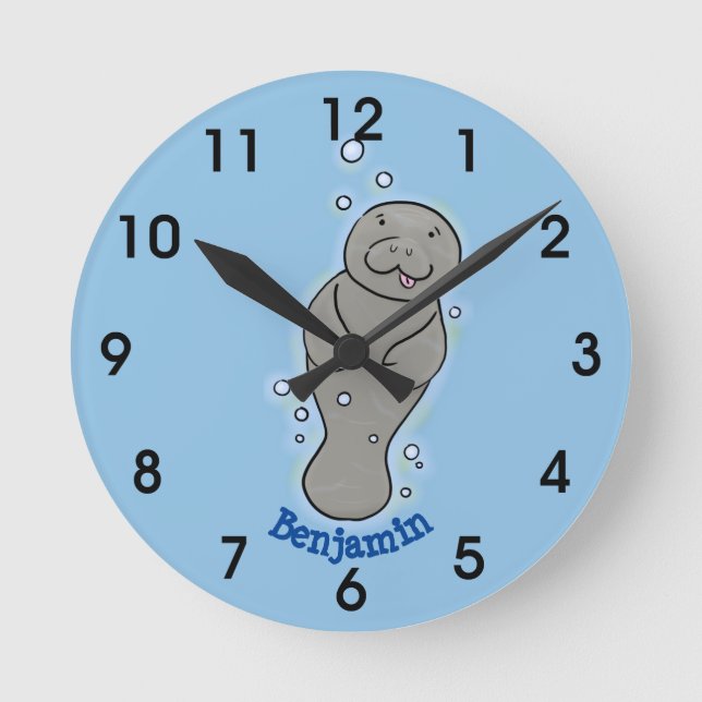Reloj Redondo Mediano Manatón de bebé con ilustracion de burbujas (Anverso)