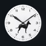Reloj Redondo Mediano Manchester Terrier Dog Rama Silhouette<br><div class="desc">Un divertido reloj de pared para la casa o la oficina. Hace un regalo original para los amantes del Manchester Terrier. Echa un vistazo al Doodle World de Jenn para ver más relojes decorativos y decoración de casa con temática de raza de perro.</div>
