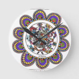 Reloj Redondo Mediano Mandal floral al estilo de Madhubani