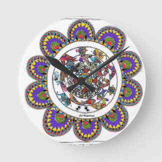 Reloj Redondo Mediano Mandal floral al estilo de Madhubani