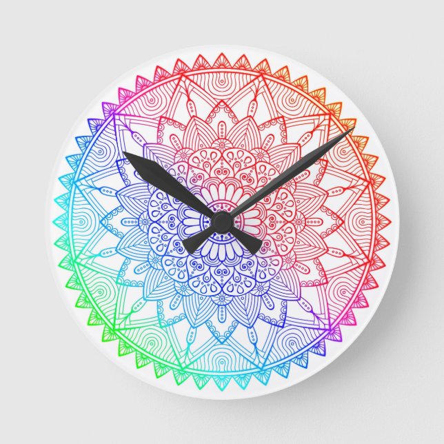Reloj Redondo Mediano Mandalá Arcoíris (Anverso)
