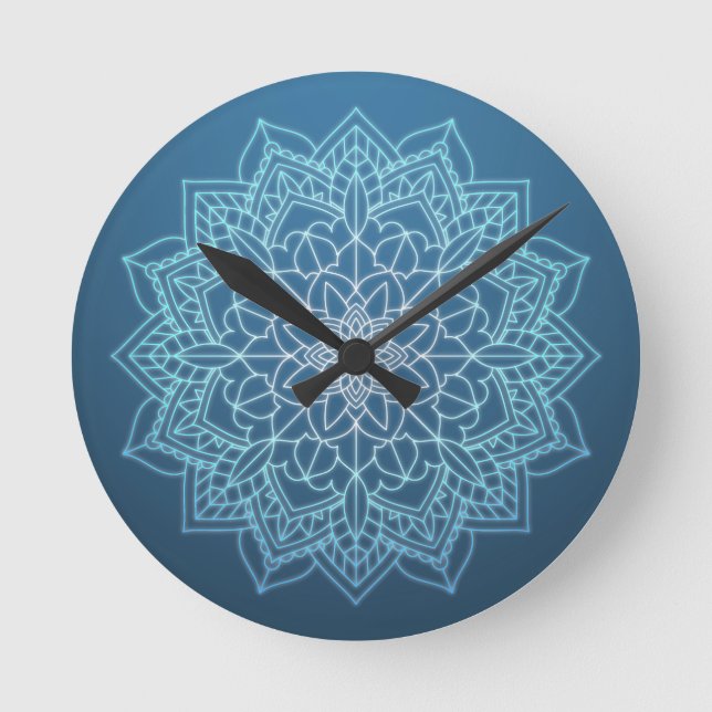 Reloj Redondo Mediano Mandala azul claro y oscuro (Anverso)