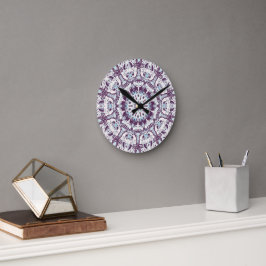 Reloj Redondo Mediano Mandalá caleidoscopio espiritual azul púrpura blan