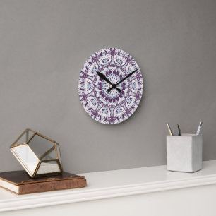 Reloj Redondo Mediano Mandalá caleidoscopio espiritual azul púrpura blan