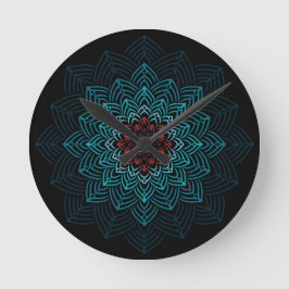 Reloj Redondo Mediano Mandalá de Flor de Aqua y Rojo