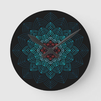 Reloj Redondo Mediano Mandalá de Flor de Aqua y Rojo
