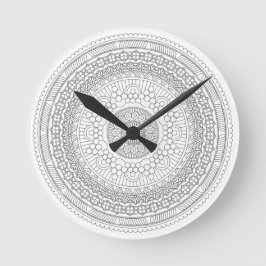 Reloj Redondo Mediano Mandala de la ronda en blanco y negro v3