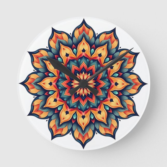 Reloj Redondo Mediano Mandala en blanco (Anverso)