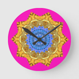Reloj Redondo Mediano Mandala Magic Blue & Gold sobre Fuchsia