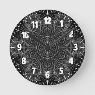 Reloj Redondo Mediano Mandala oriental del zen blanco y negro