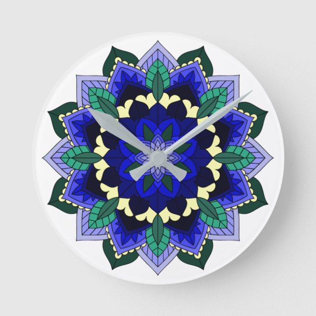 Reloj Redondo Mediano Mandala Pattern 02 in dark blue (Anverso)
