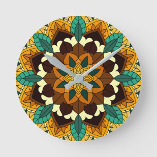 Reloj Redondo Mediano Mandala Pattern 02 in yellow & tan Round Clock
