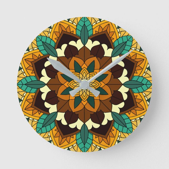 Reloj Redondo Mediano Mandala Pattern 02 in yellow & tan Round Clock (Anverso)