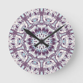 Reloj Redondo Mediano Mandala Spiritual Kaleidoscope Blue Purple White. 