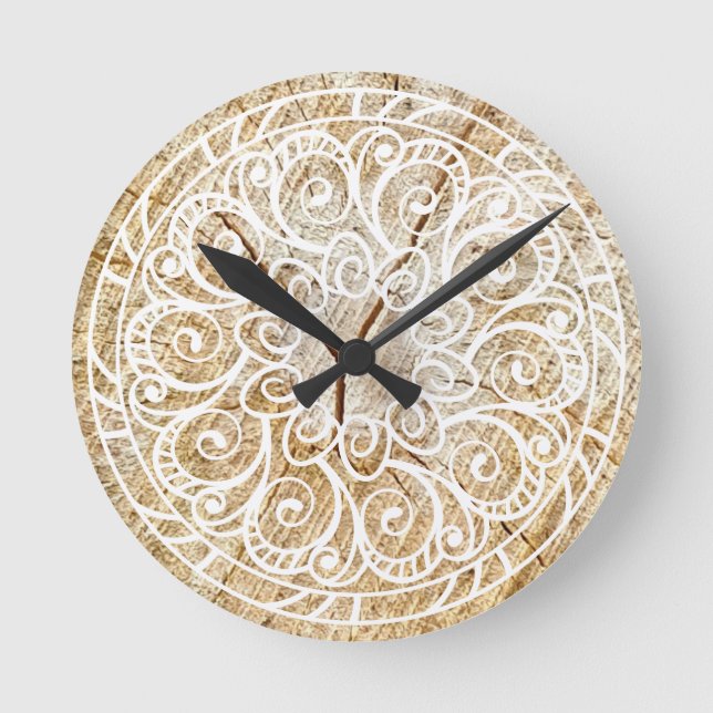 Reloj Redondo Mediano Mandala sur bois (Anverso)
